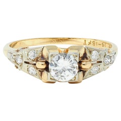 Used Transitional Diamond 18 Karat Two-Tone Gold Vintage Engagement Ring