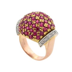 Retro Tri-Color 3.00 Carat Ruby and Diamond Domed Bombé Ring
