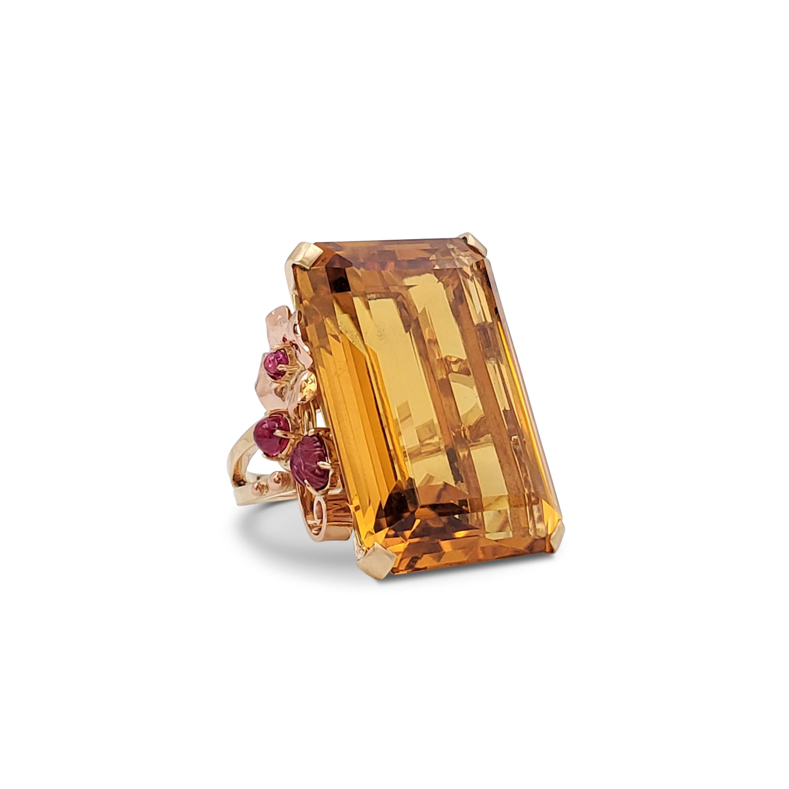Retro Tri-Color Gold 57,86 Karat Citrin und Rubin Stein Cocktail-Ring Herren