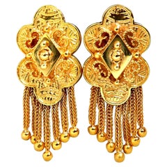 Retro Tribal Elongated Clover Tassel Dangle Earrings 14 Karat*