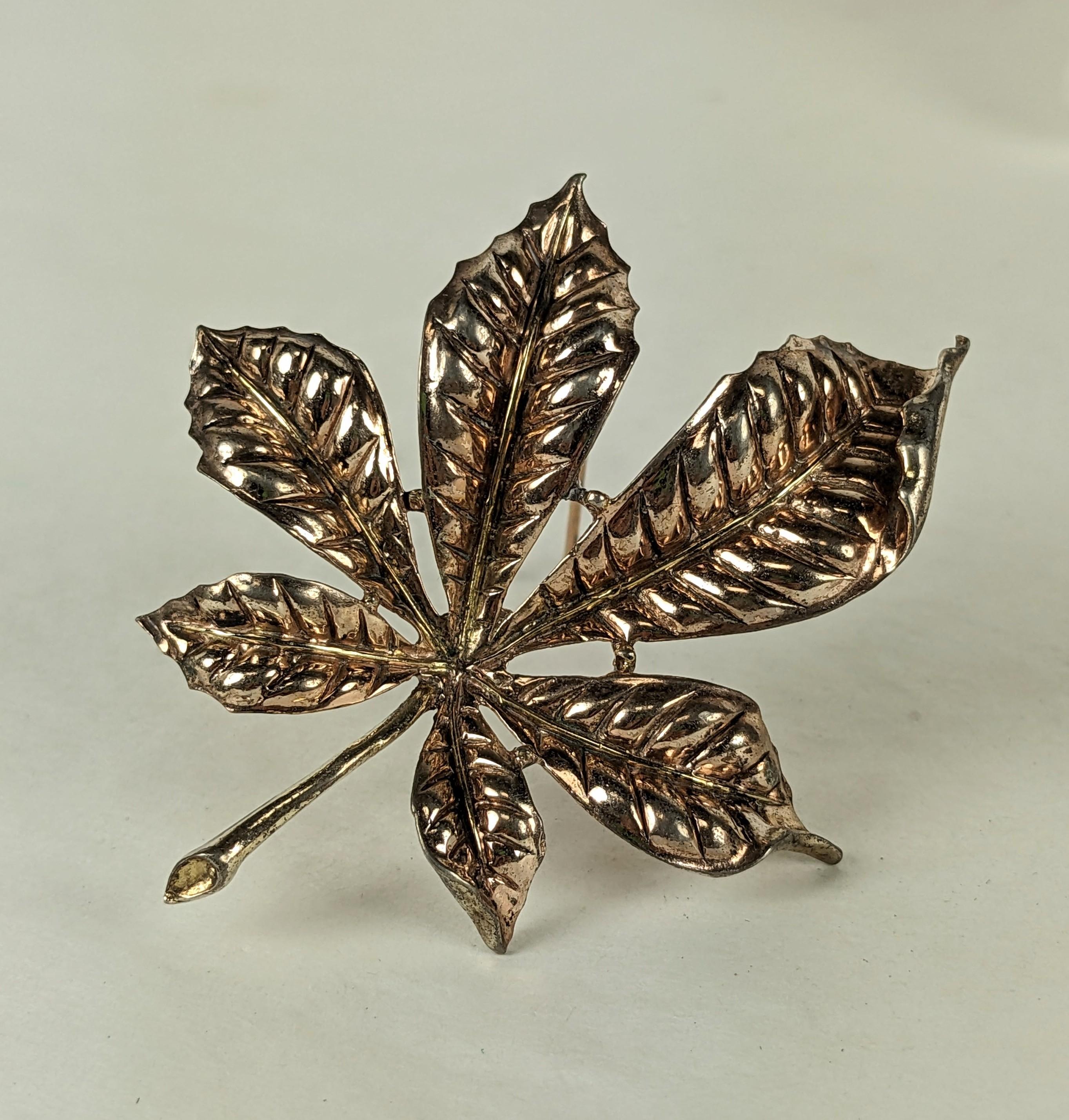 Retro Trifari Sterling Vermeil Clip Brooch by Alfred Phillipe from the 1940's. Finely detailed with pink gold vermeil over sterling. Clip back fittings. 1940's USA. 2.5 x 2.25
