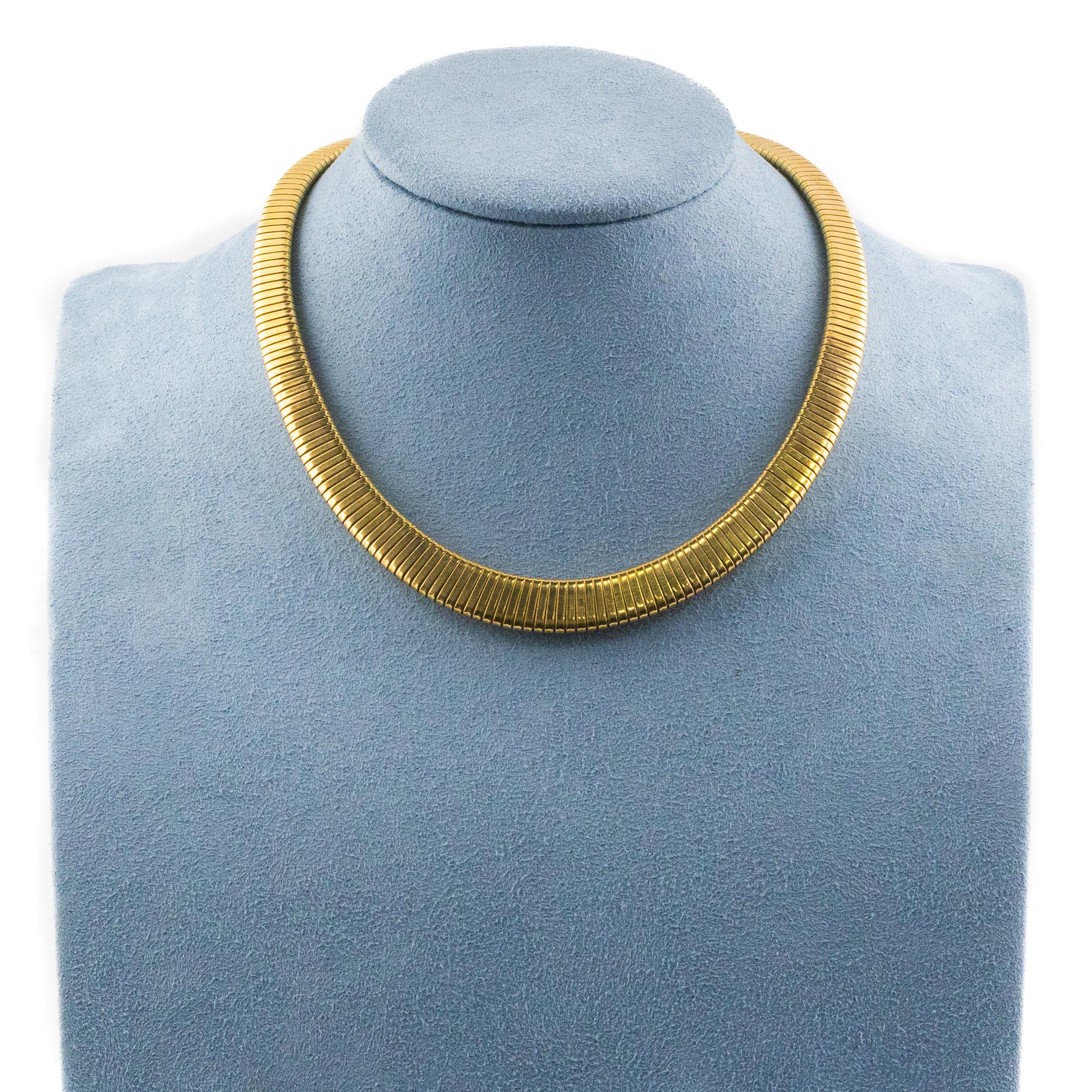 Retro Tubogas 18K Yellow Gold Collar Necklace In Excellent Condition In New York, NY