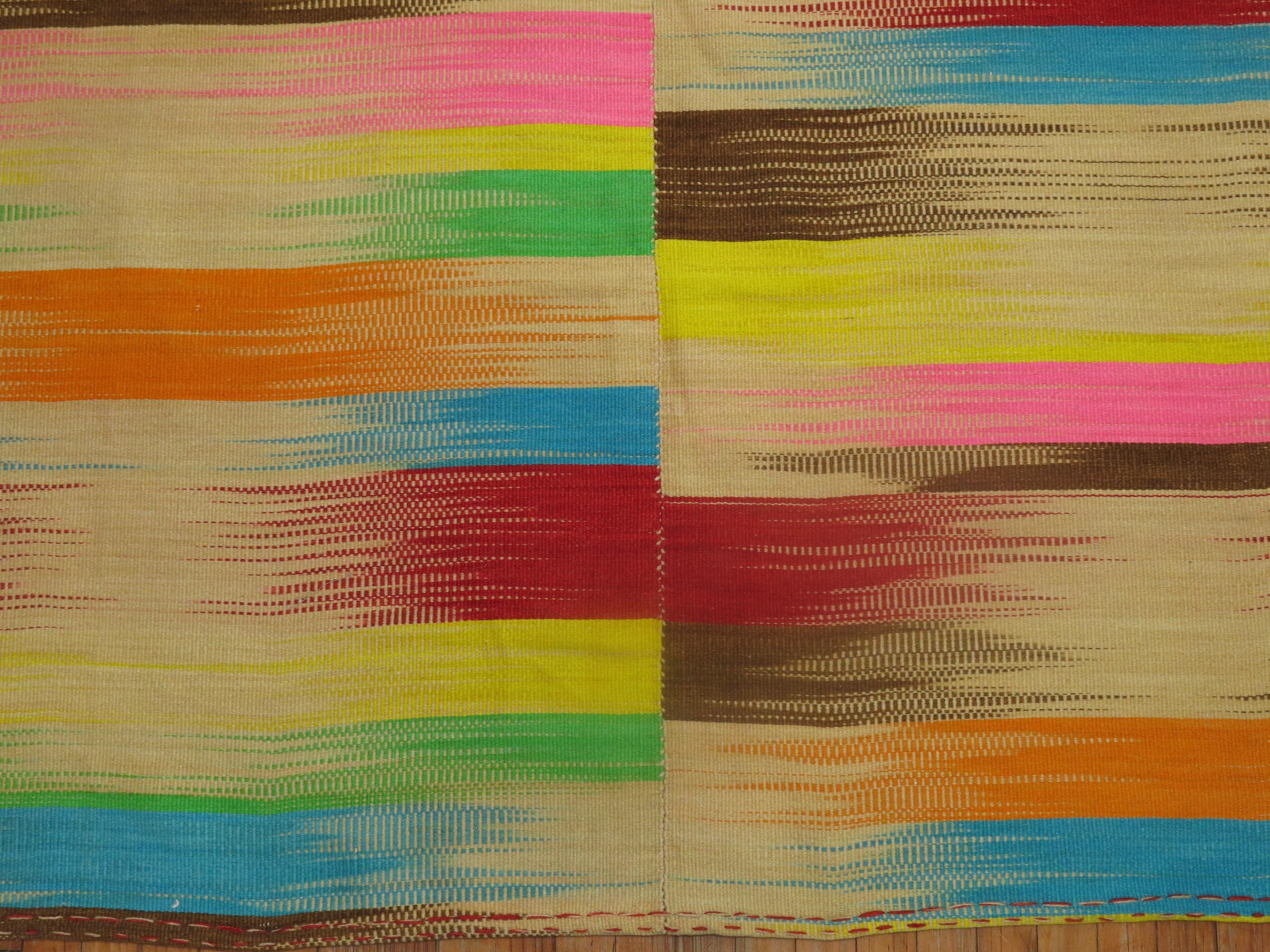 20th Century Retro Turkish Deco Kilim, Rainbow For Sale