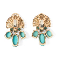 Retro Turquoise and Diamond Ear Clips