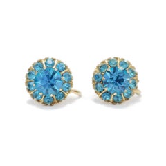 Retro Turquoise Crystal Gold Earrings, Mid 1900s