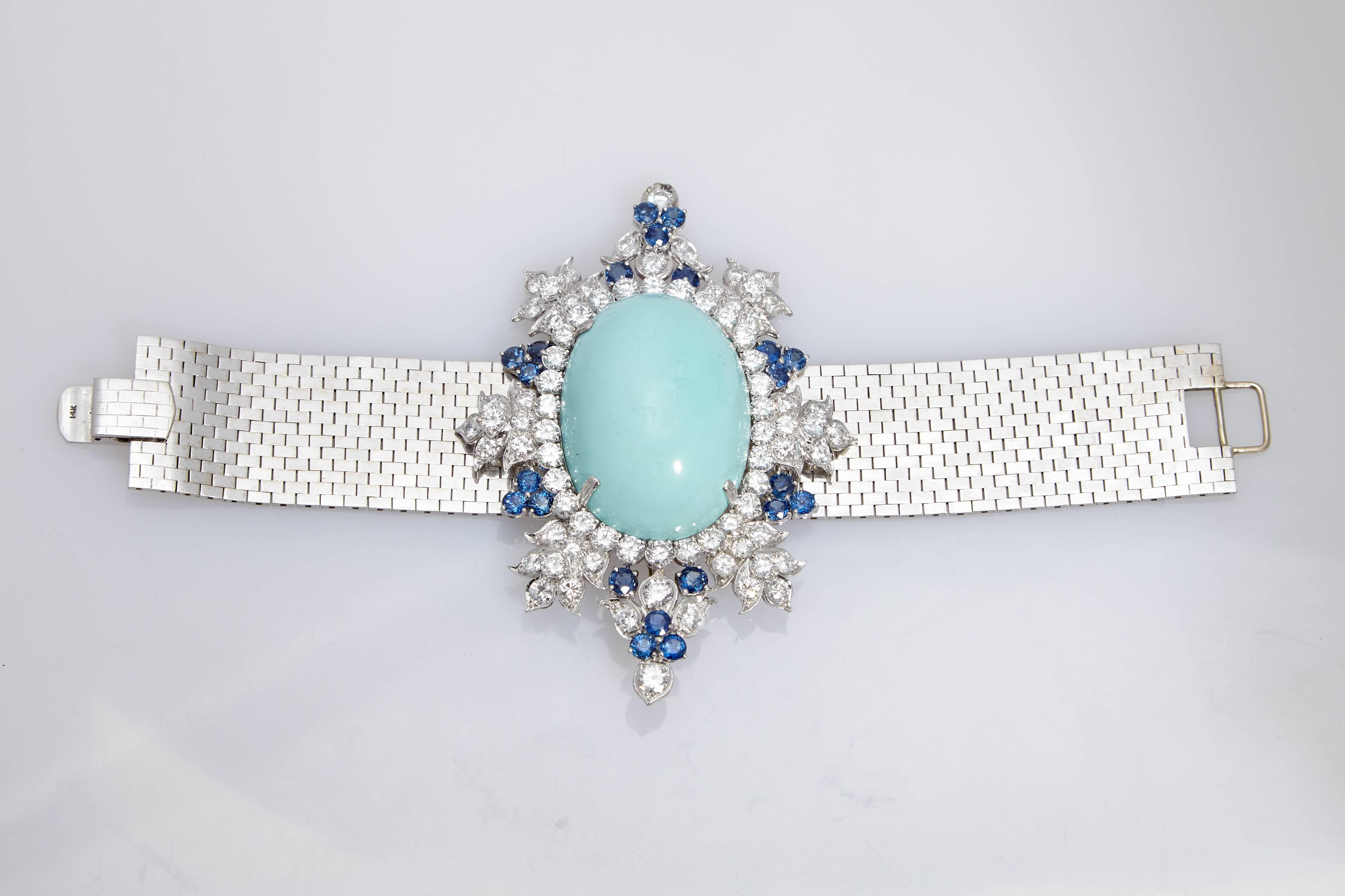 Retro Turquoise Diamond Bracelet In Good Condition In New York, NY