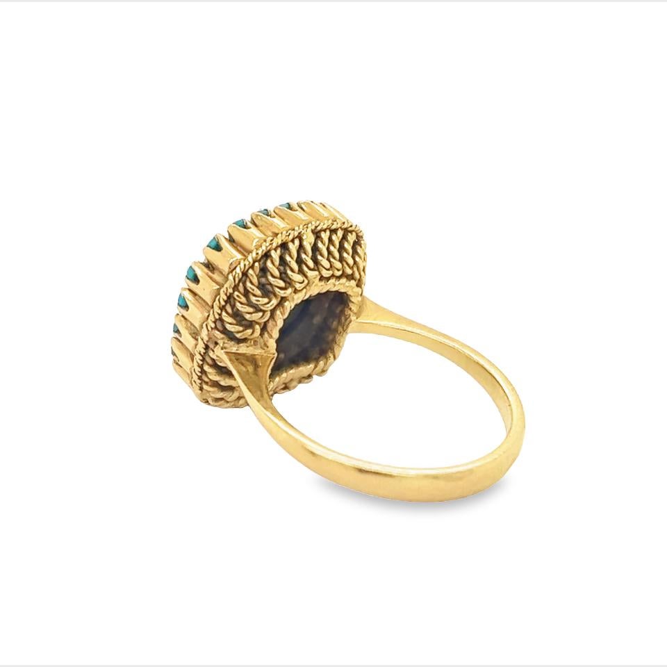 Cabochon Retro Turquoise Gemstone Cocktail Ring 18k Yellow Gold For Sale