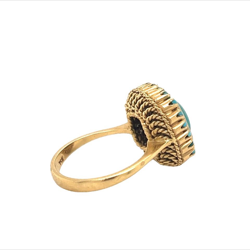Retro Turquoise Gemstone Cocktail Ring 18k Yellow Gold In Good Condition For Sale In MIAMI, FL