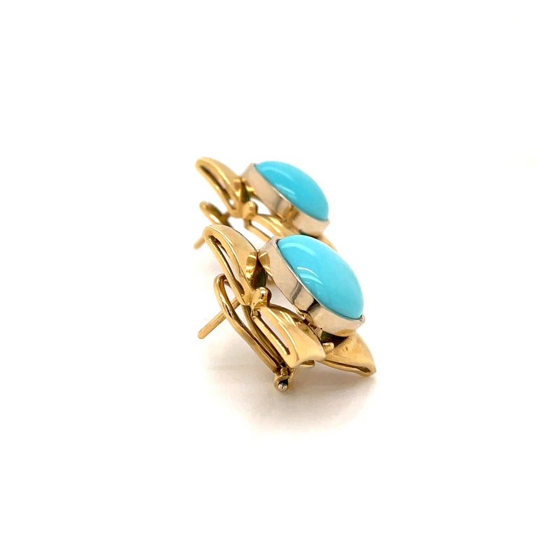 Retro Turquoise Gold Flower Earrings For Sale 1
