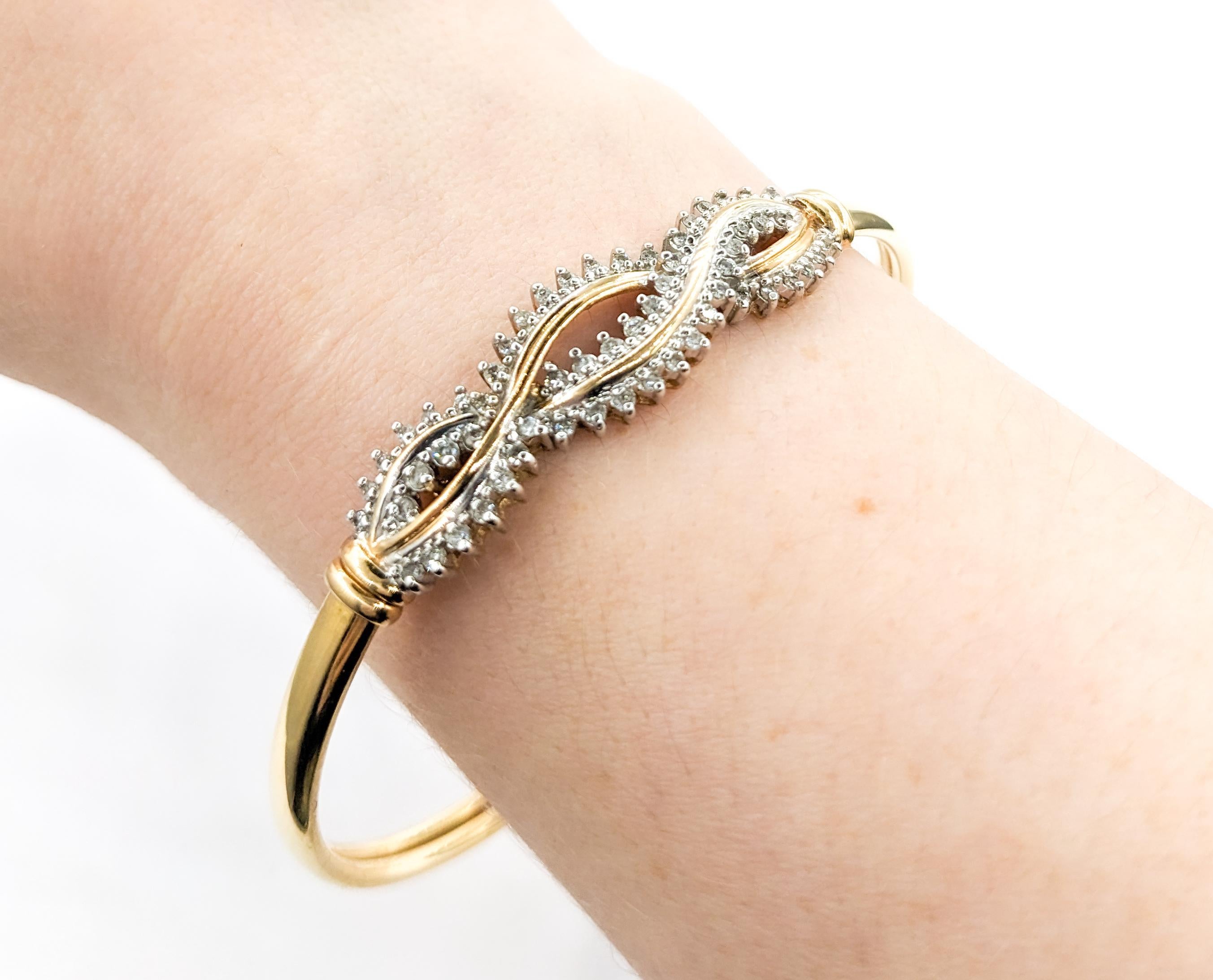 Retro Twist Diamond Bangle Bracelet in Yellow Gold For Sale 4