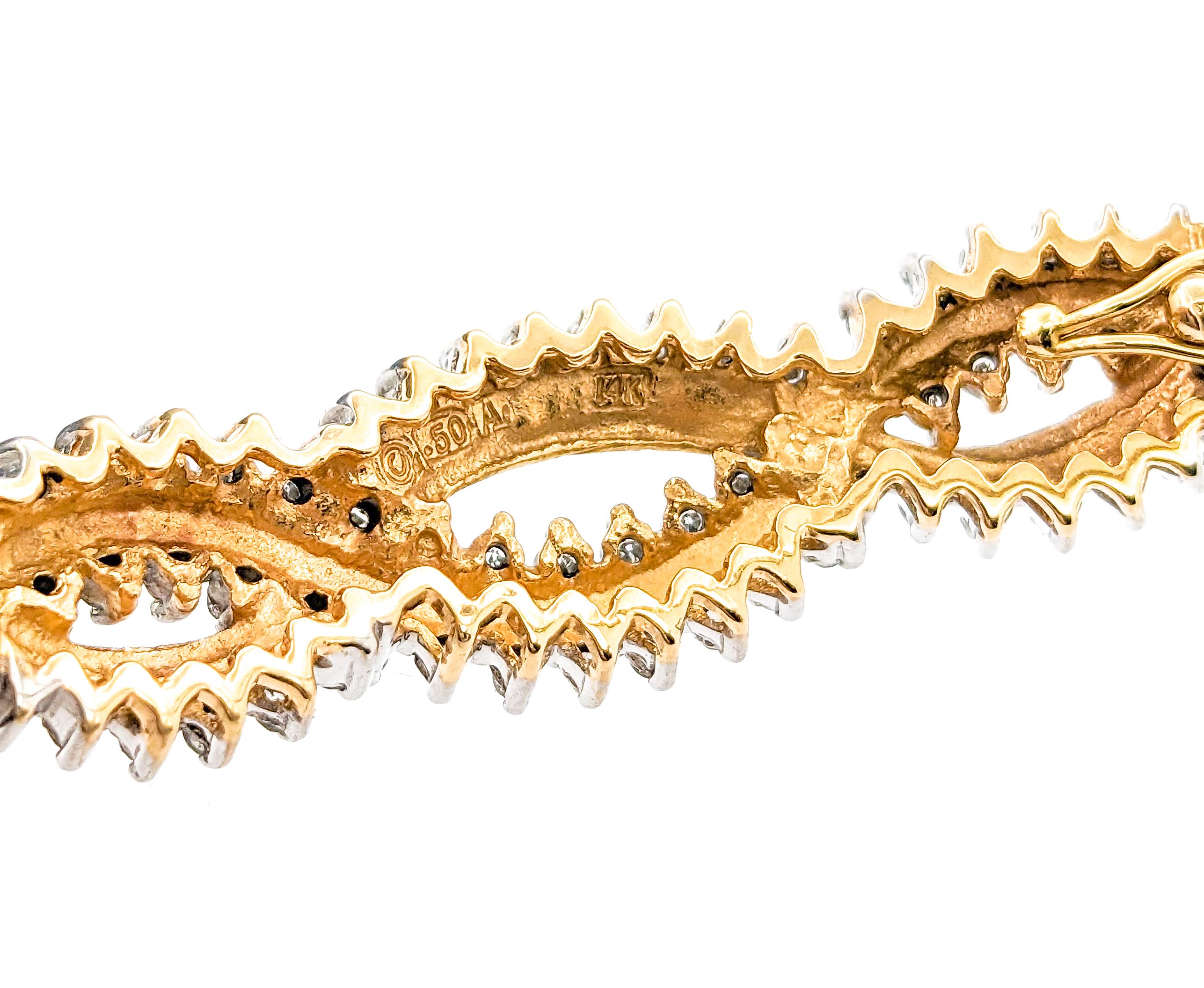 Modern Retro Twist Diamond Bangle Bracelet in Yellow Gold For Sale