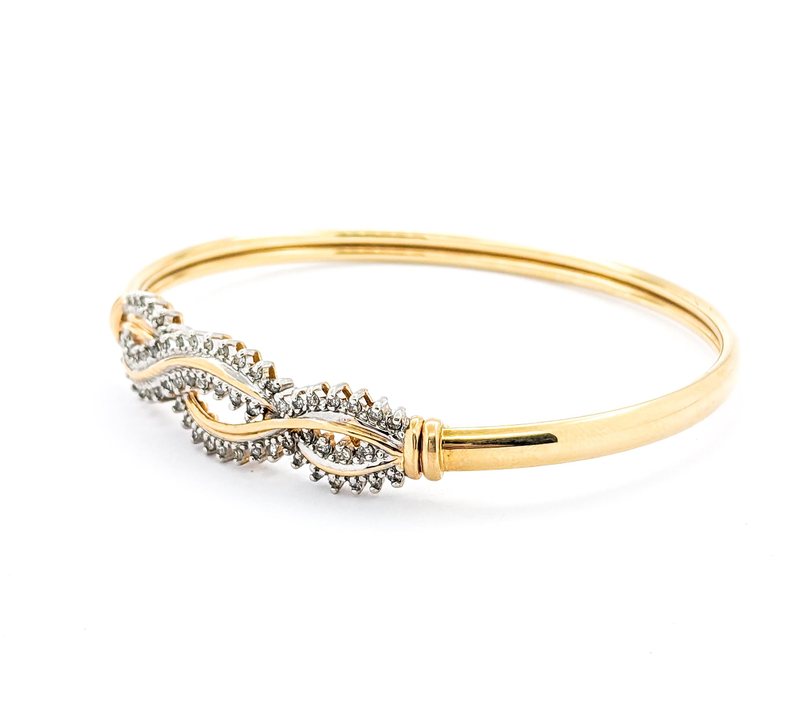 Women's Retro Twist Diamond Bangle Bracelet in Yellow Gold For Sale