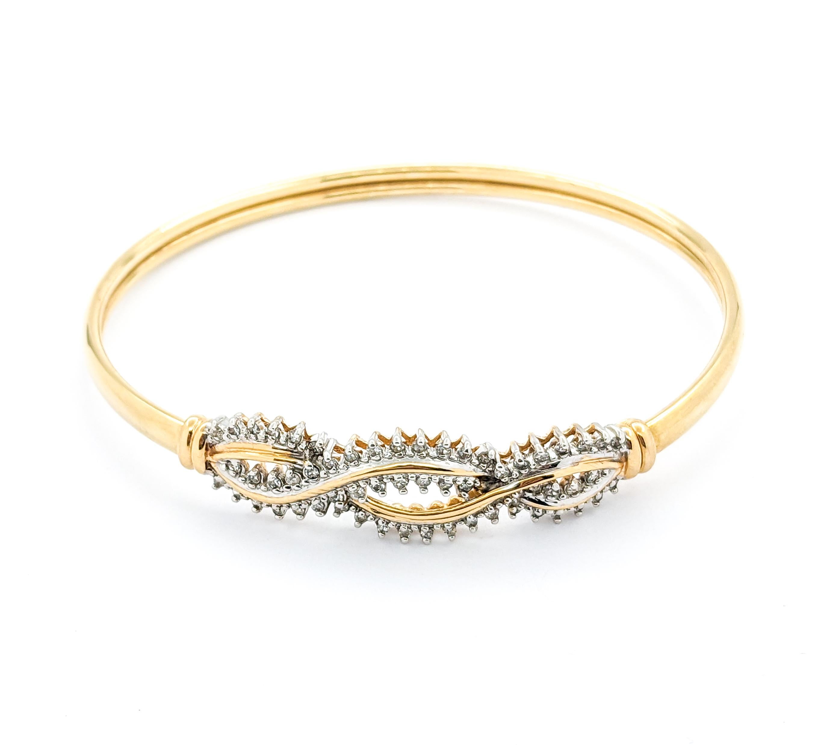 Retro Twist Diamond Bangle Bracelet in Yellow Gold For Sale 1