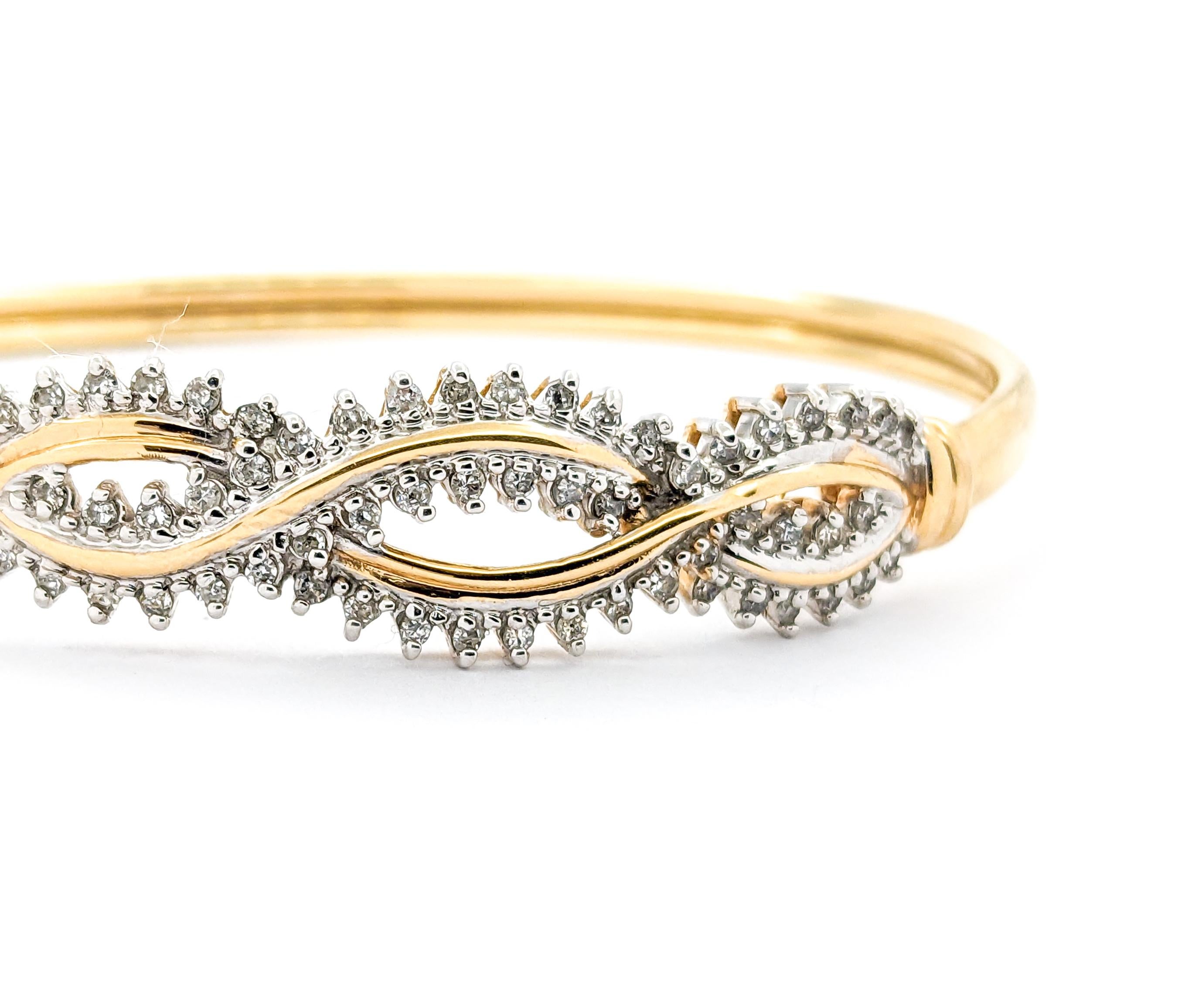 Retro Twist Diamond Bangle Bracelet in Yellow Gold For Sale 2
