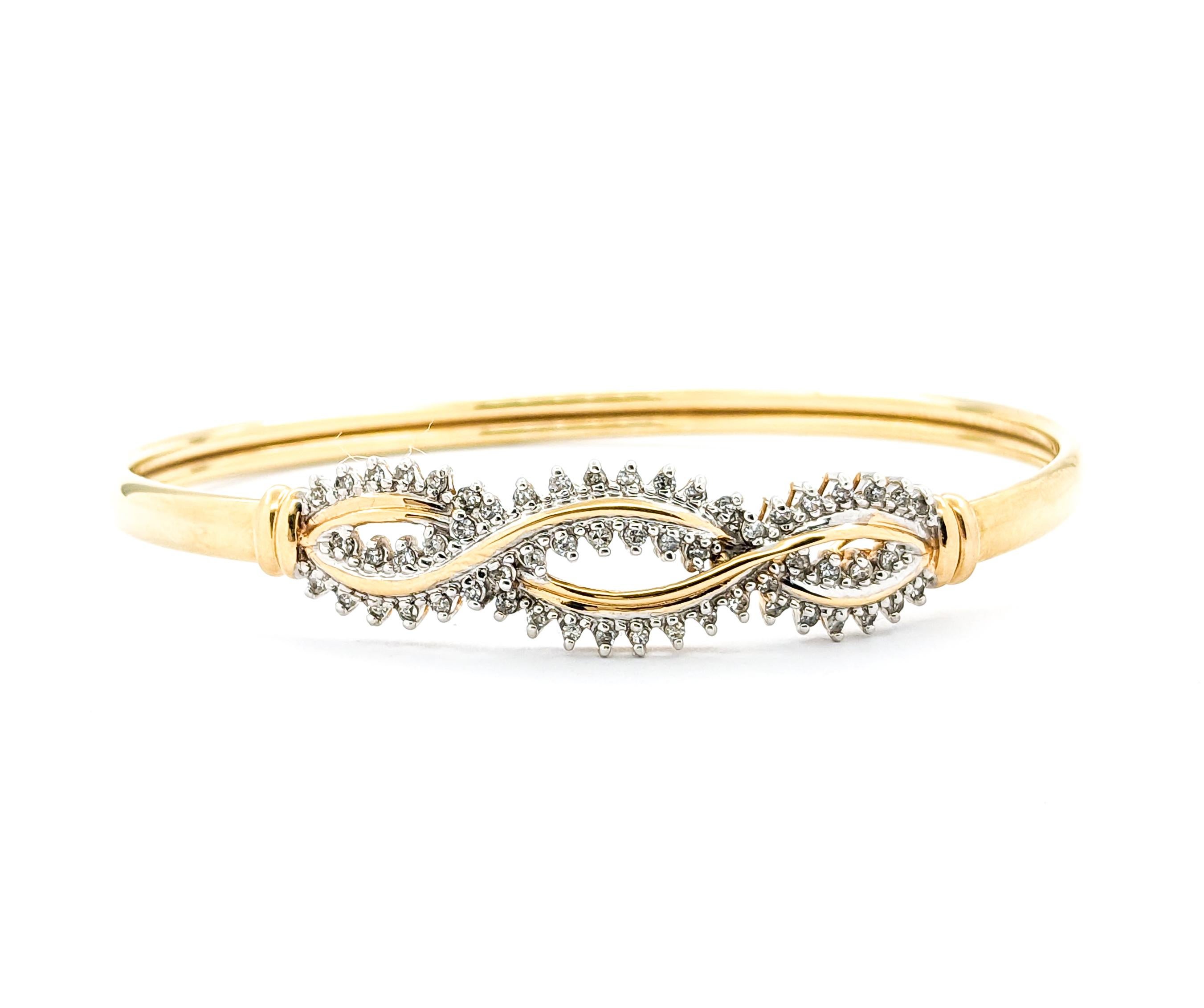 Retro Twist Diamond Bangle Bracelet in Yellow Gold For Sale 3