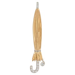 Retro two color gold and diamond umbrella pin