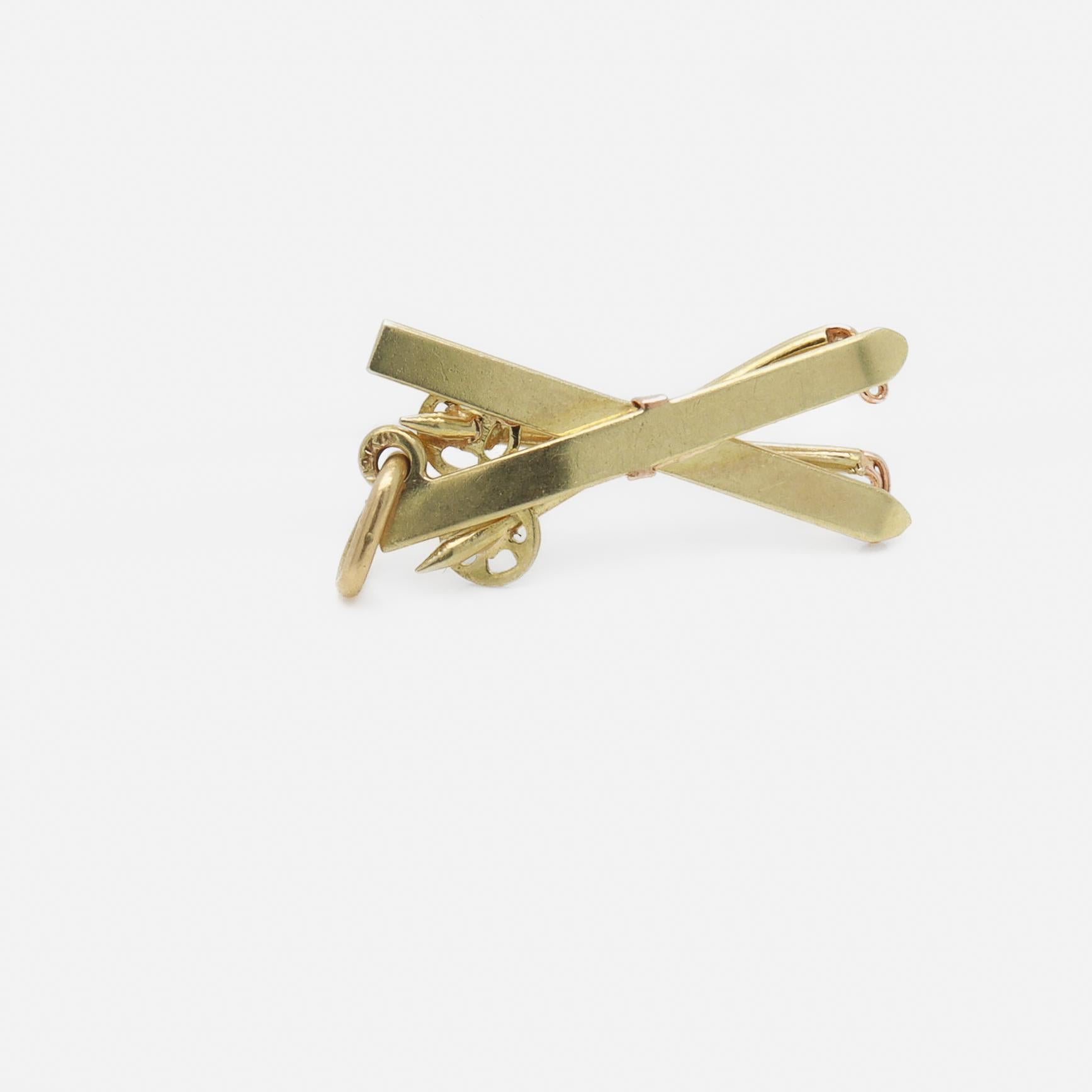 Retro Two-Tone 14K Gold Pair of Skis & Ski Poles Charm for a Bracelet 6