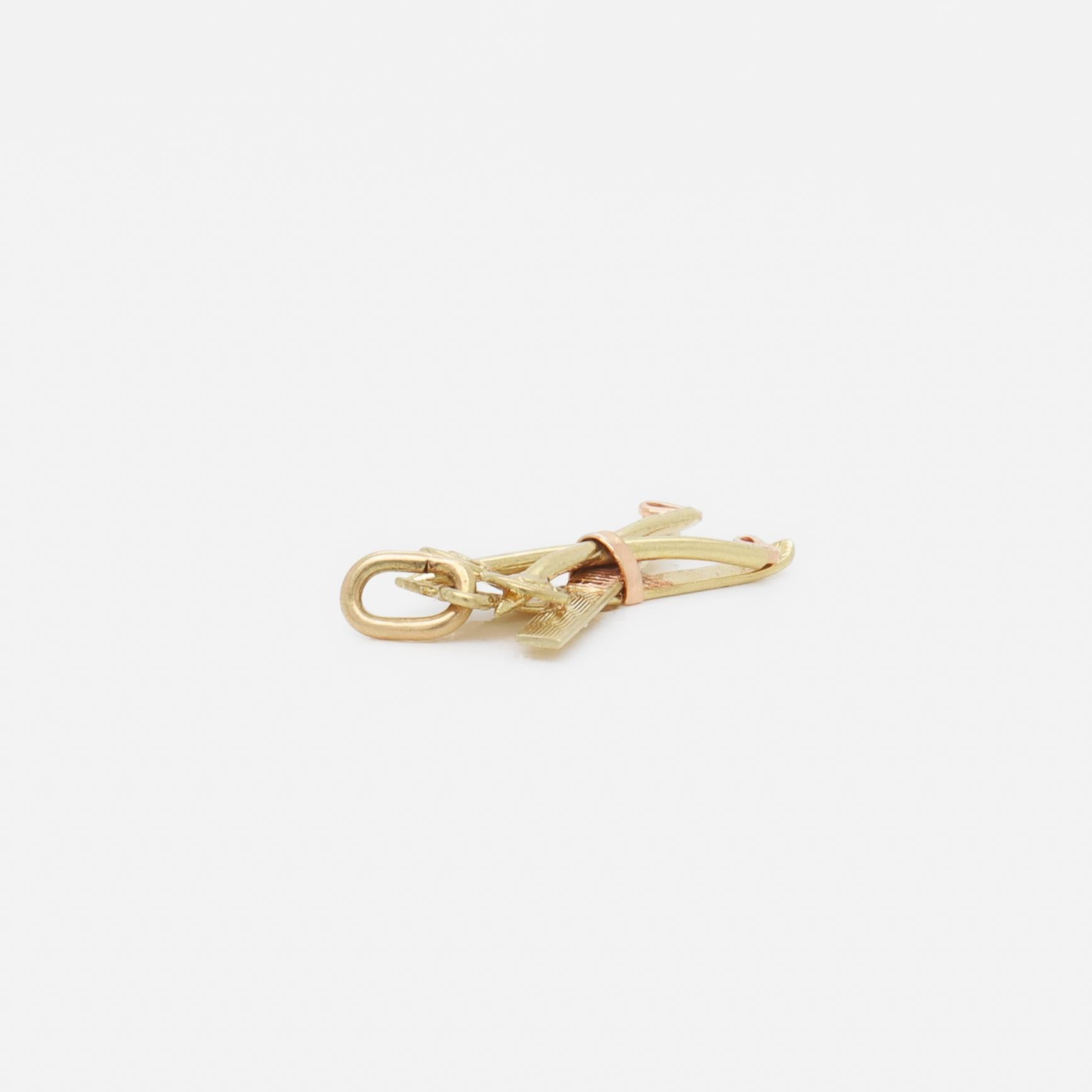 Retro Two-Tone 14K Gold Pair of Skis & Ski Poles Charm for a Bracelet 3