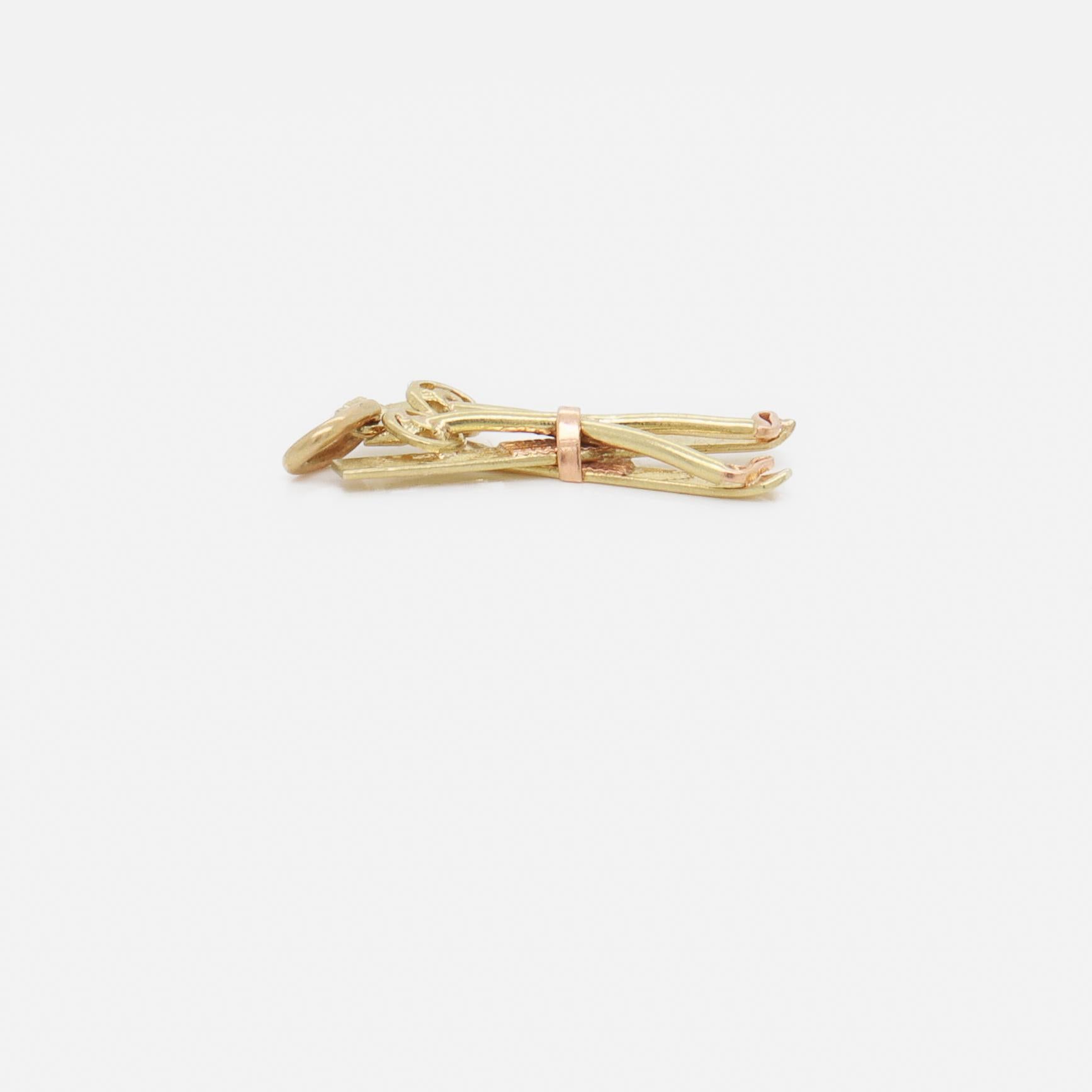Retro Two-Tone 14K Gold Pair of Skis & Ski Poles Charm for a Bracelet 4