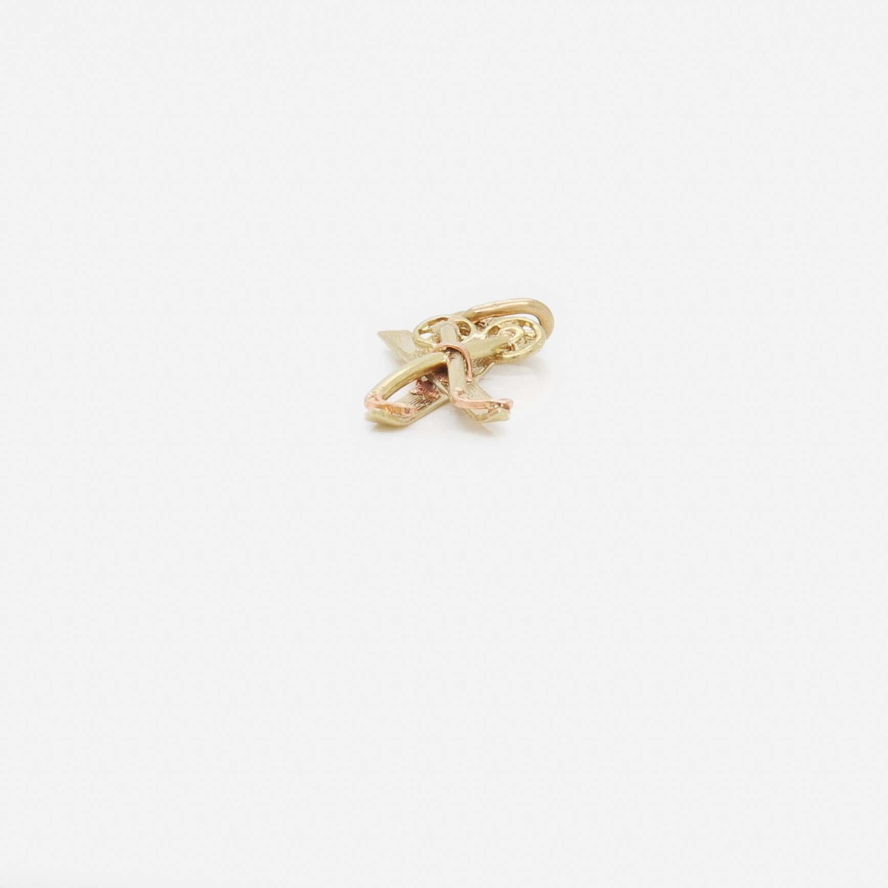Retro Two-Tone 14K Gold Pair of Skis & Ski Poles Charm for a Bracelet 5