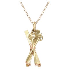 Retro Two-Tone 14K Gold Pair of Skis & Ski Poles Charm for a Bracelet