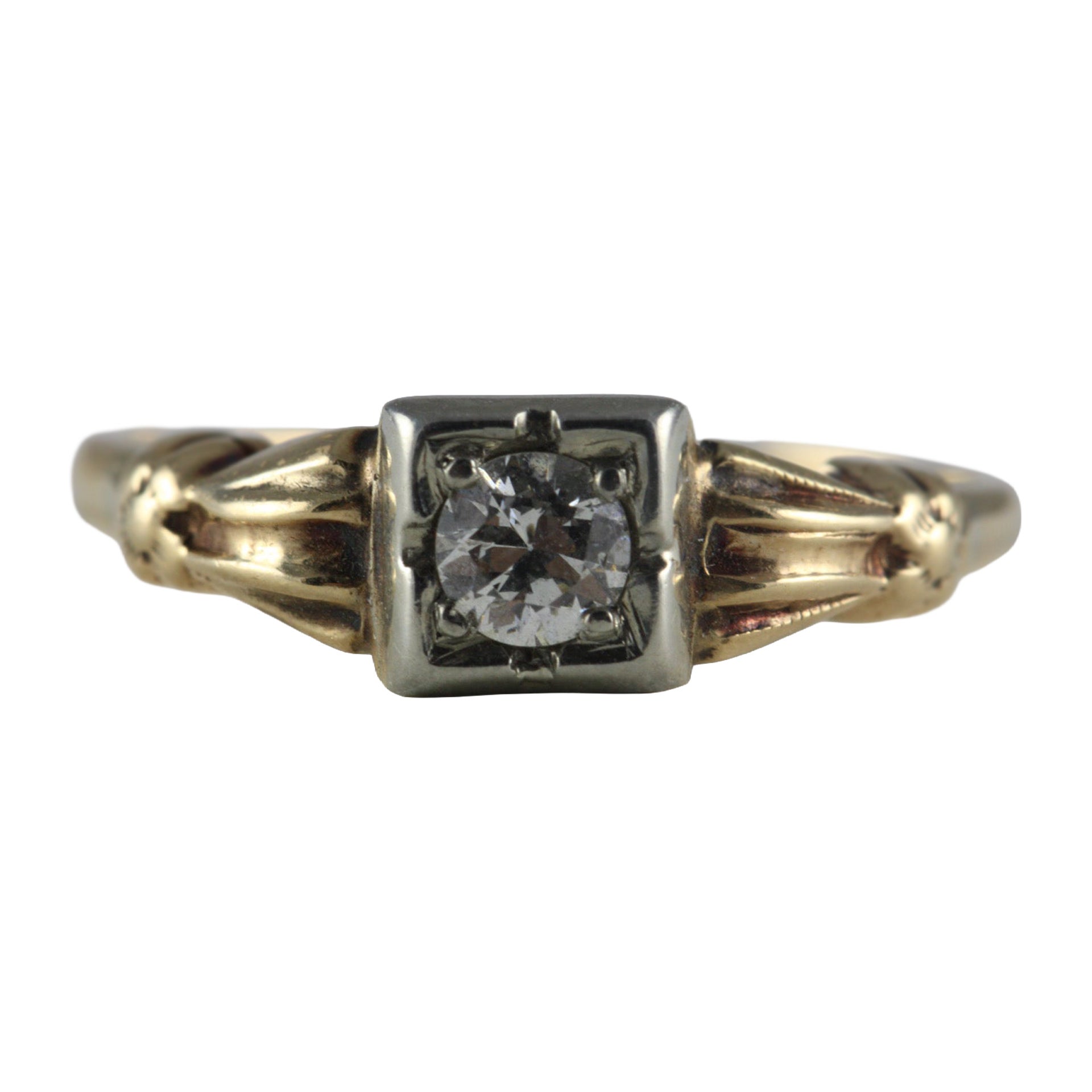 Retro Two-Tone Diamond Solitaire Ring For Sale