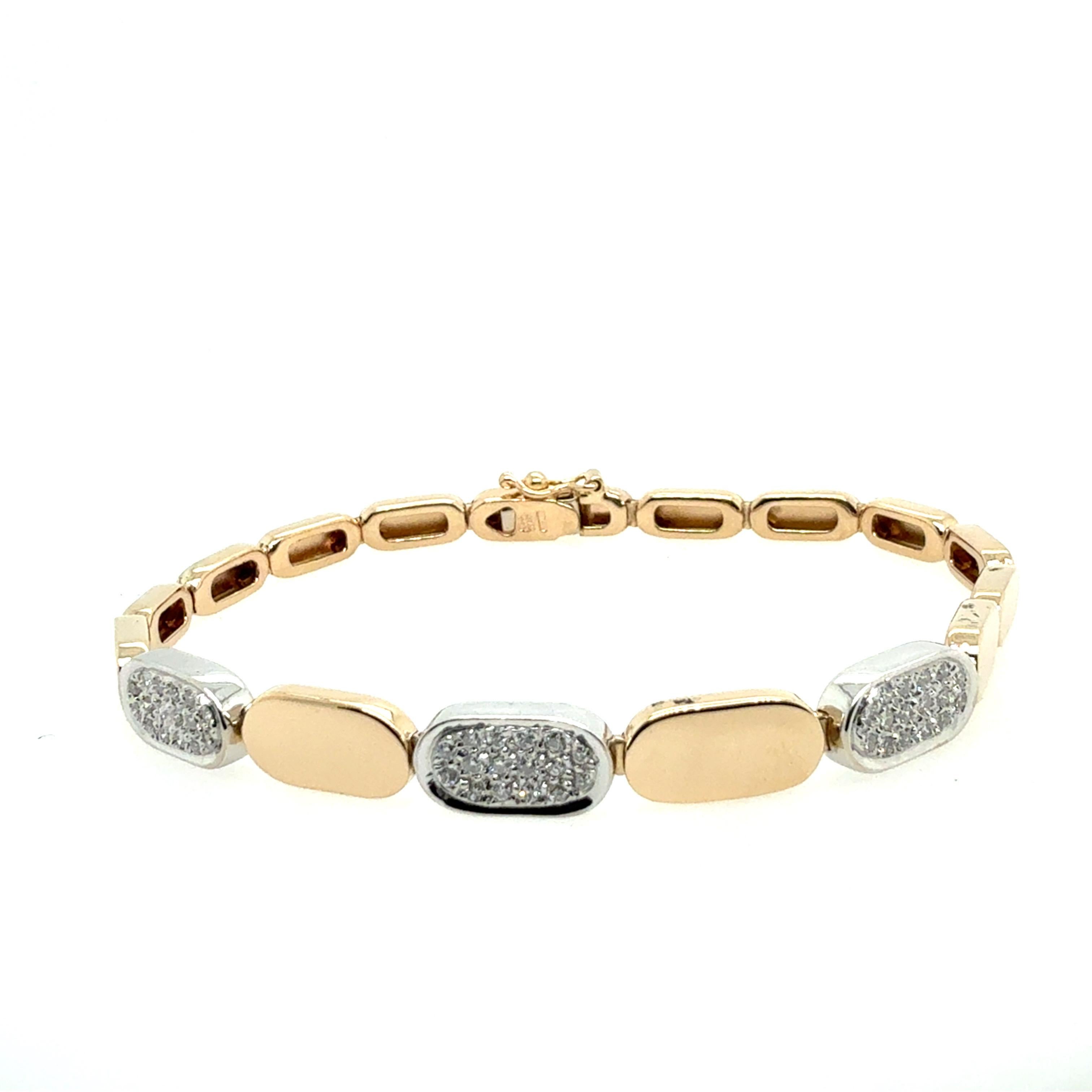 Bracelet rétro en or bicolore 0,50 carat diamant naturel Circa 1990 Italie Bon état - En vente à Los Angeles, CA