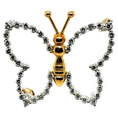 Retro Two Tone Gold 1 Carat Natural Diamond Butterfly Pin by Lindenman