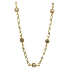 Retro Two Tone Gold 1.5 Carat Natural Diamond Statement Necklace Made in Italy