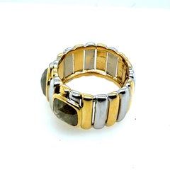 Retro Zweifarbiger Gold 1,5 CT Natürlicher Rosenschliff Diamant Statement Ring CIRCA 1980