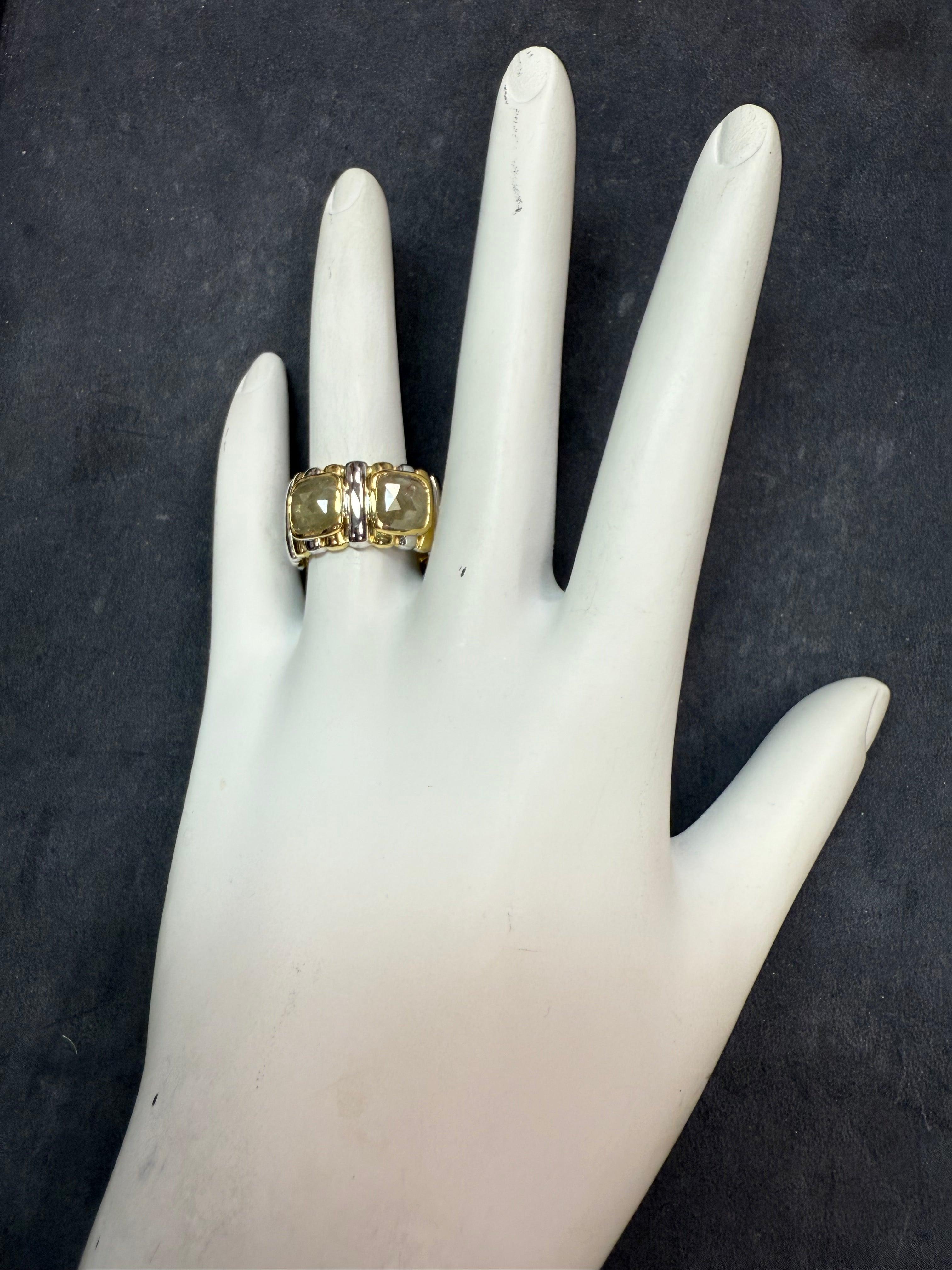 Retro Two-Tone Gold 1.5 CT Natural Rose Cut Diamond Statement Ring Circa 1980 In Good Condition For Sale In Los Angeles, CA
