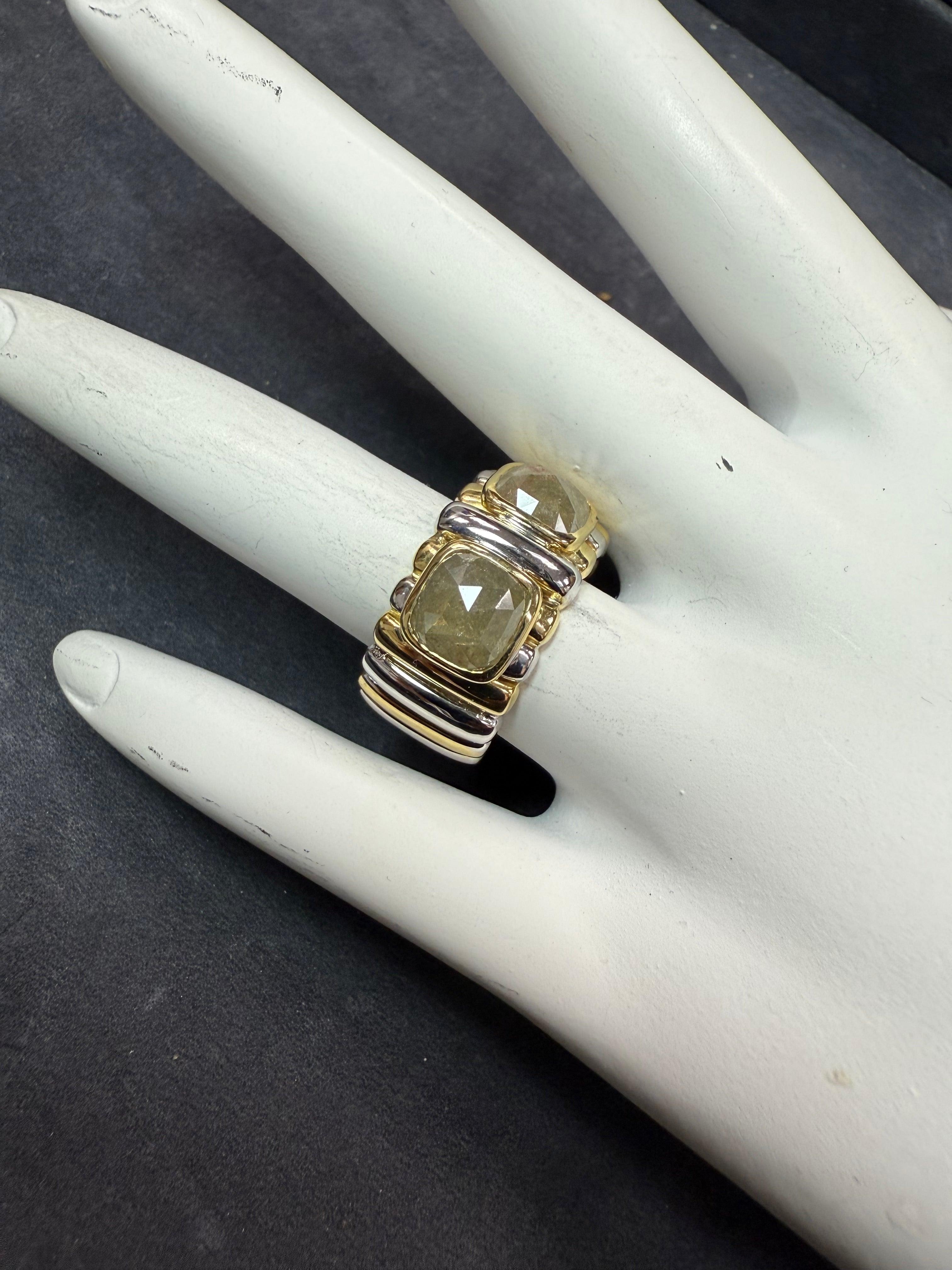 Women's Retro Two-Tone Gold 1.5 CT Natural Rose Cut Diamond Statement Ring Circa 1980 For Sale