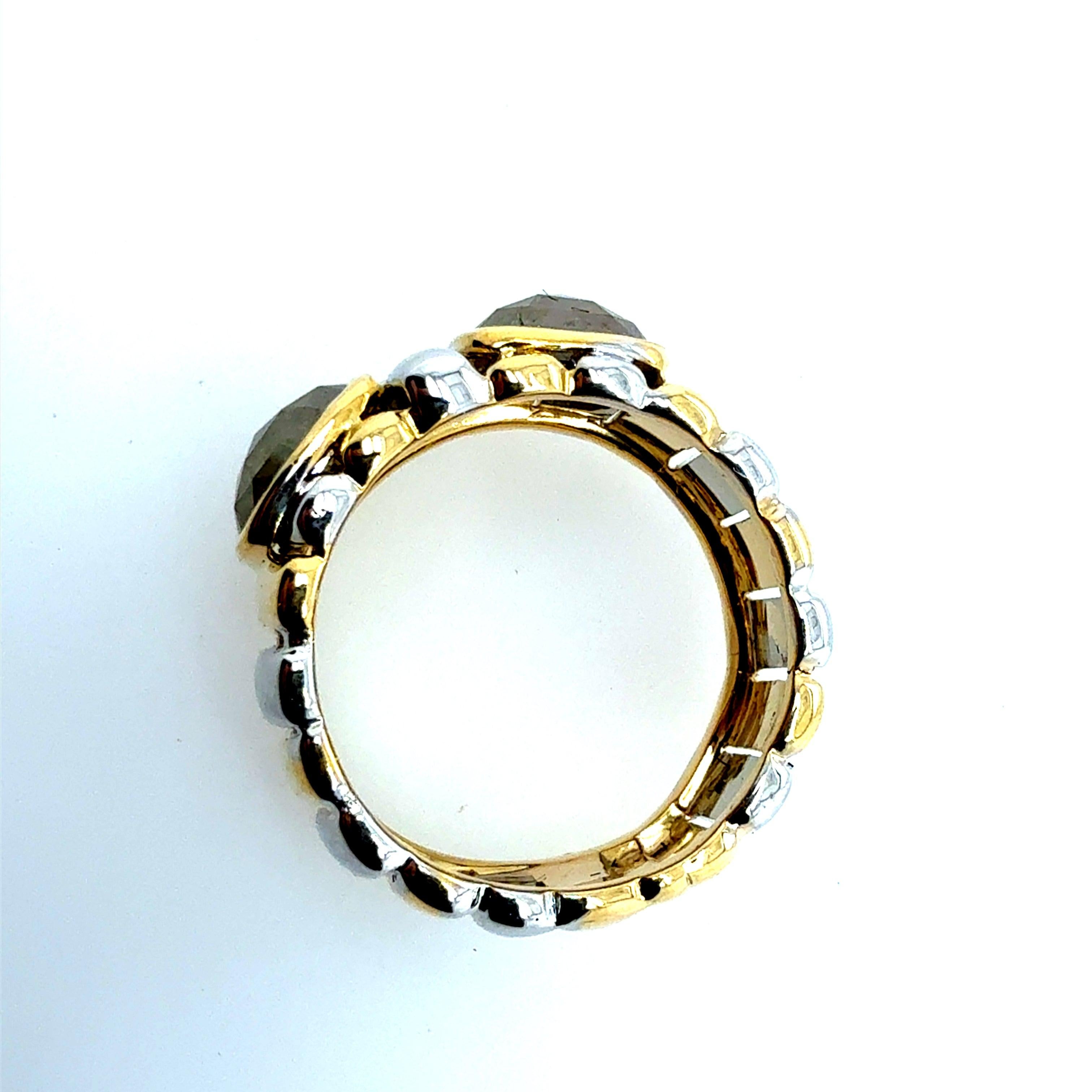 Retro Two-Tone Gold 1.5 CT Natural Rose Cut Diamond Statement Ring Circa 1980 For Sale 1