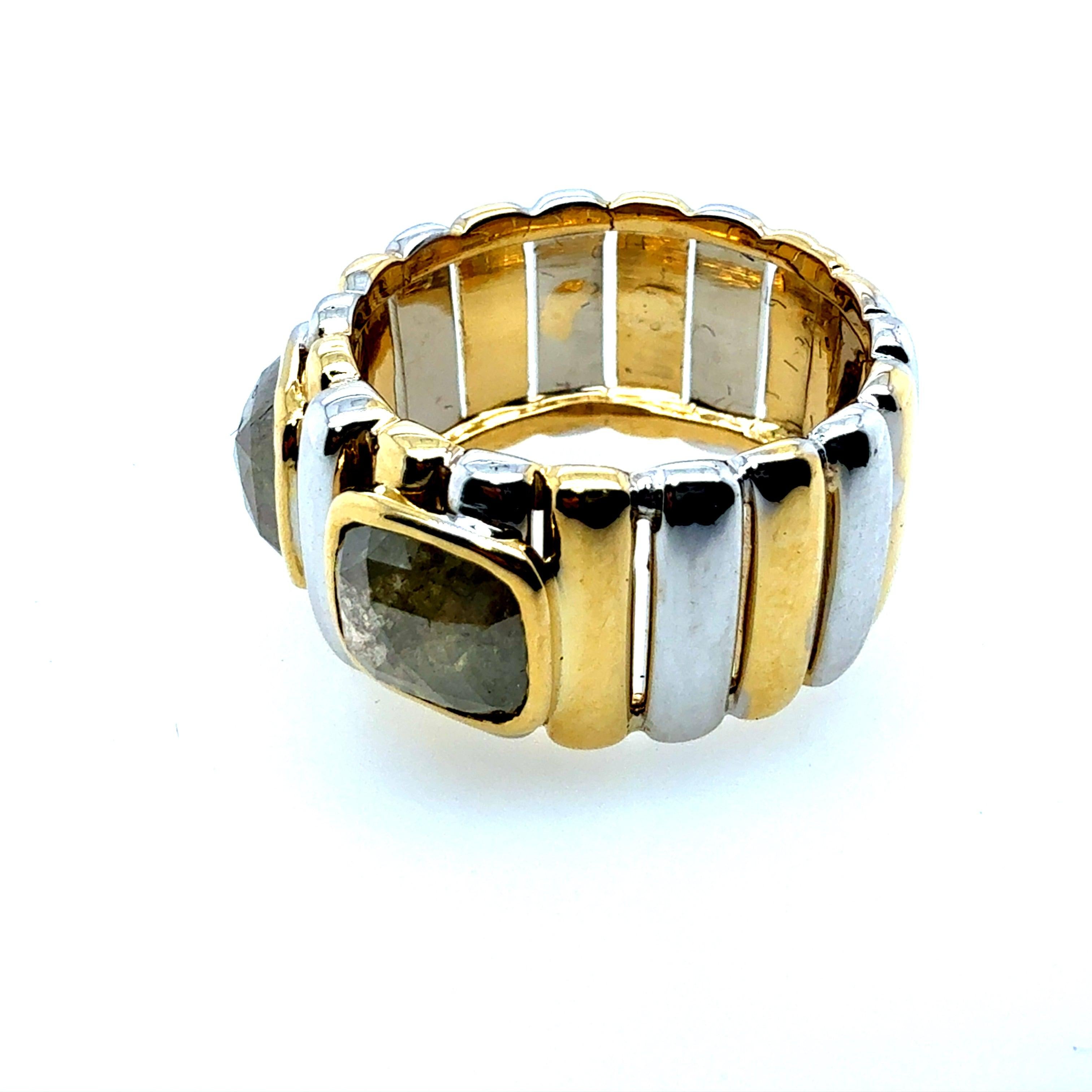 Retro Two-Tone Gold 1.5 CT Natural Rose Cut Diamond Statement Ring Circa 1980 For Sale 3