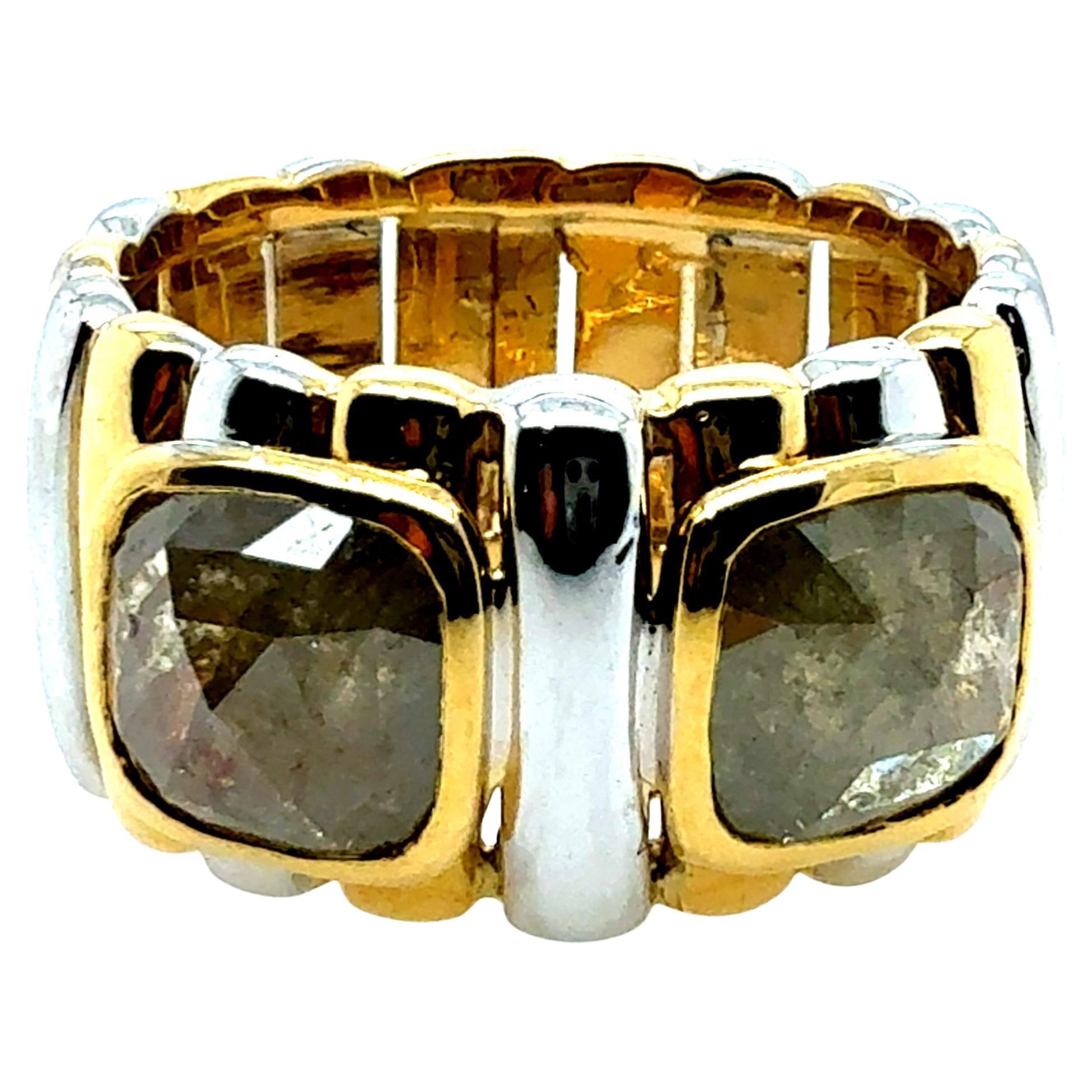 Retro Two-Tone Gold 1.5 CT Natural Rose Cut Diamond Statement Ring Circa 1980 For Sale