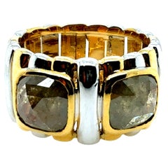 Retro Two-Tone Gold 1.5 CT Natural Rose Cut Diamond Statement Ring Circa 1980