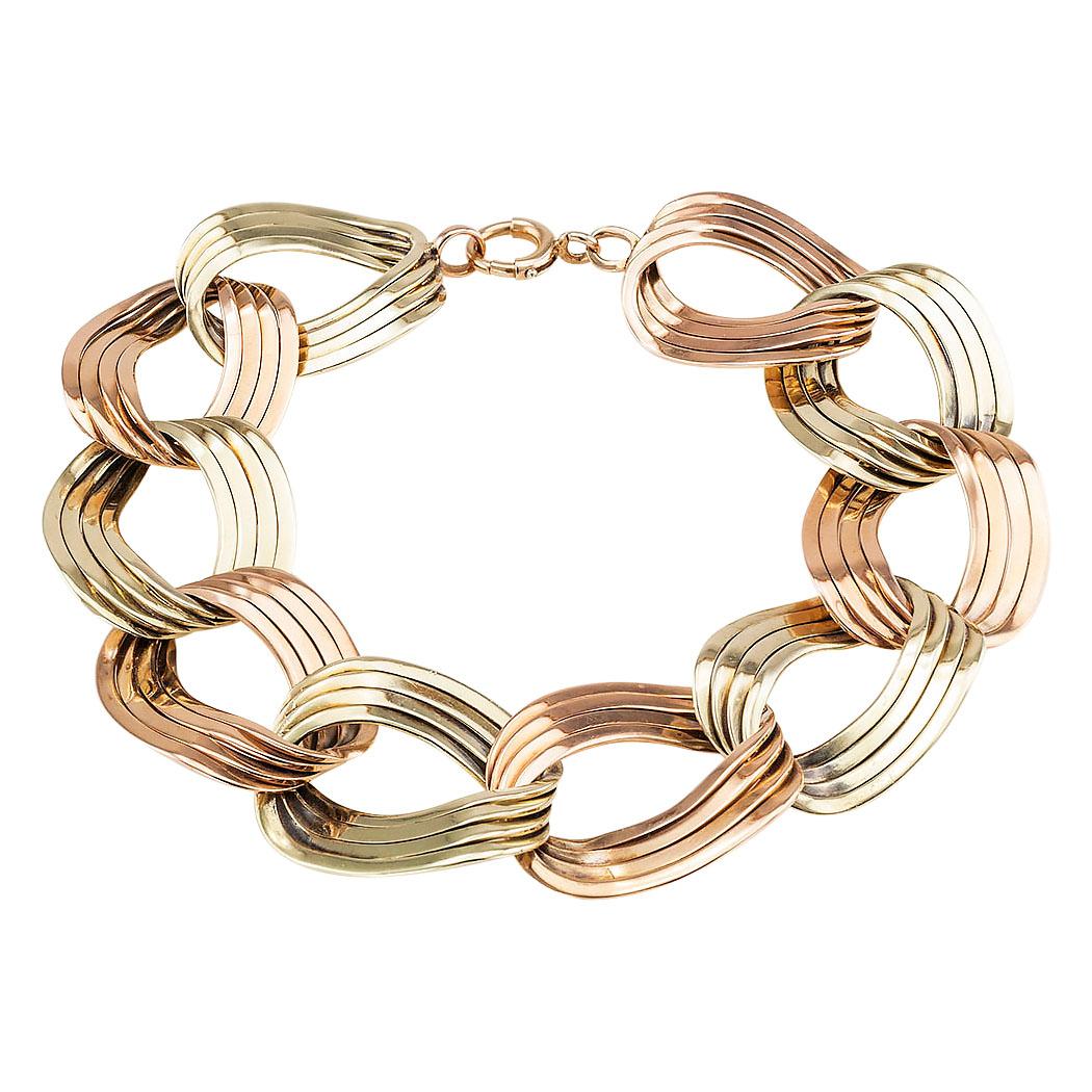 Retro Two-Tone Gold Link Bracelet In Good Condition In Los Angeles, CA