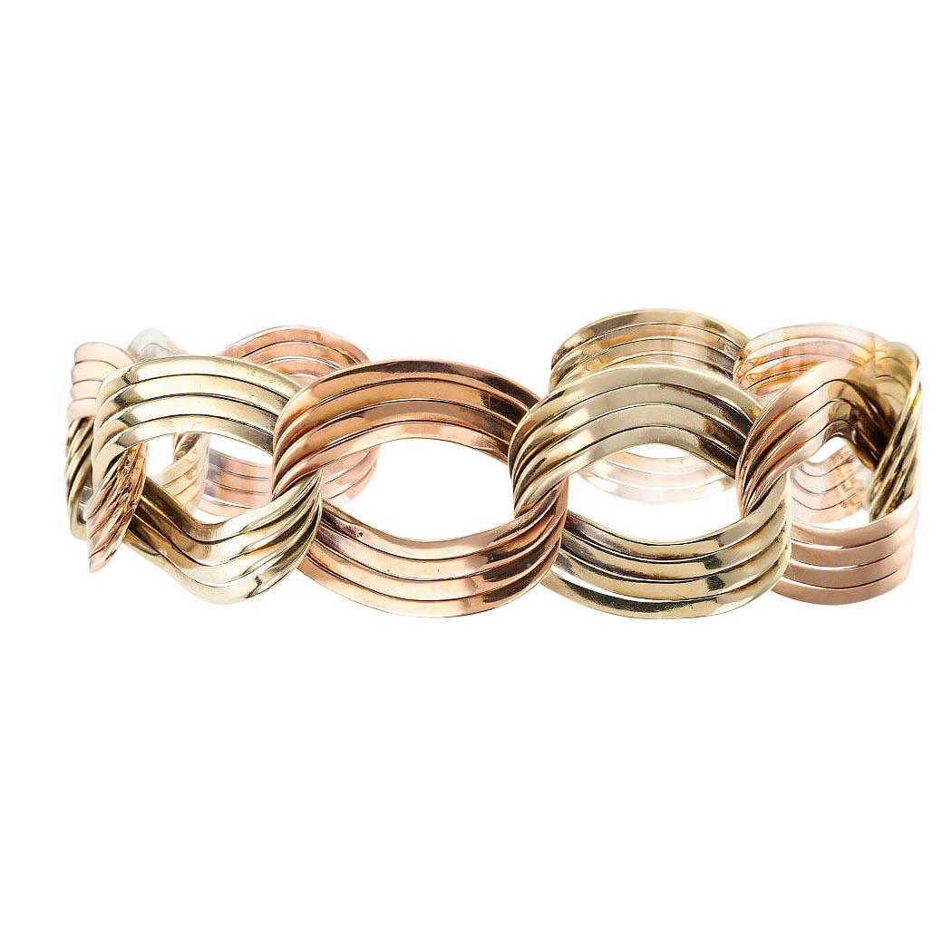 Women's or Men's Retro Two-Tone Gold Link Bracelet