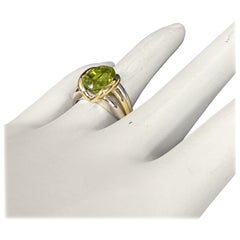 Retro Two Tone Gold Oval Green Peridot Cocktail Ring Circa 1995