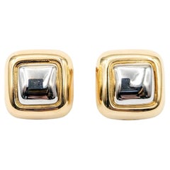 Retro Two-Tone Square Clip On Earrings