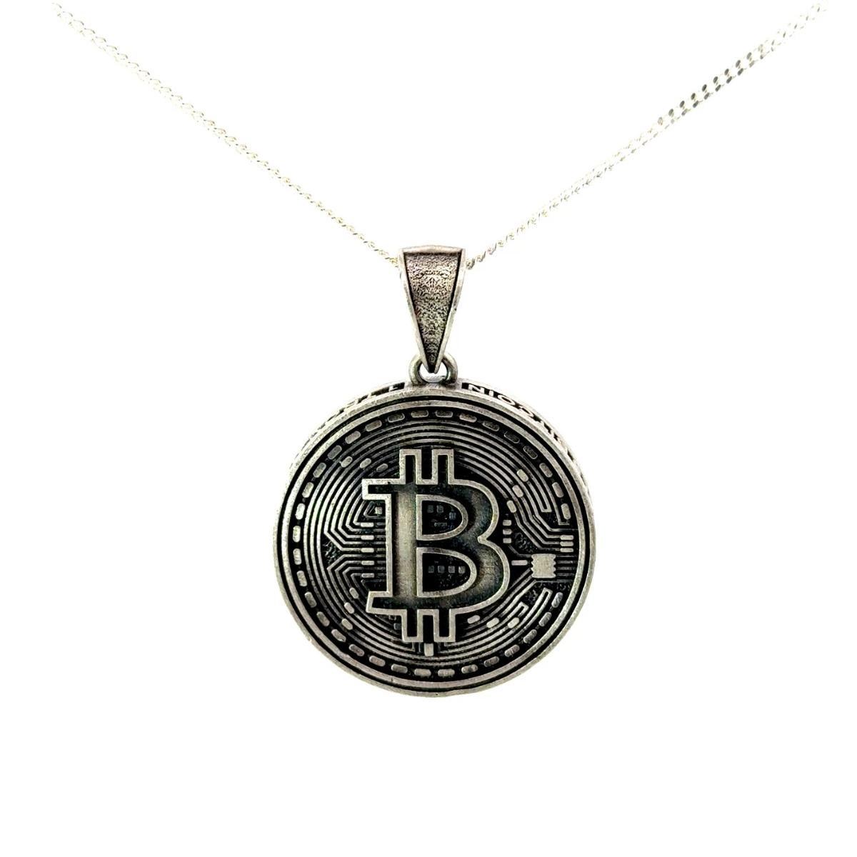 Art Déco Ciondolo retrò unisex per Bitcoin, unico ciondolo per lui, realizzato in A. Silver in vendita