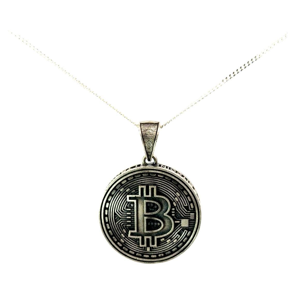 Retro Unisex Bitcoin Unique Crypto Pendant Gift for Him Made in Sterling Silver
