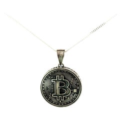 Retro Unisex Bitcoin Unique Crypto Pendant Gift for Him Made in Sterling Silver