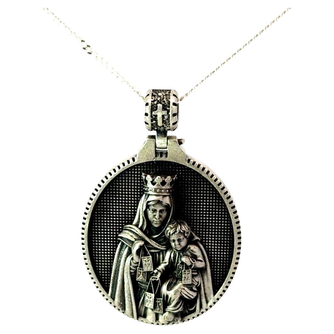 Pendentif rétro unisexe Lady of Mount Carpel en argent sterling 925