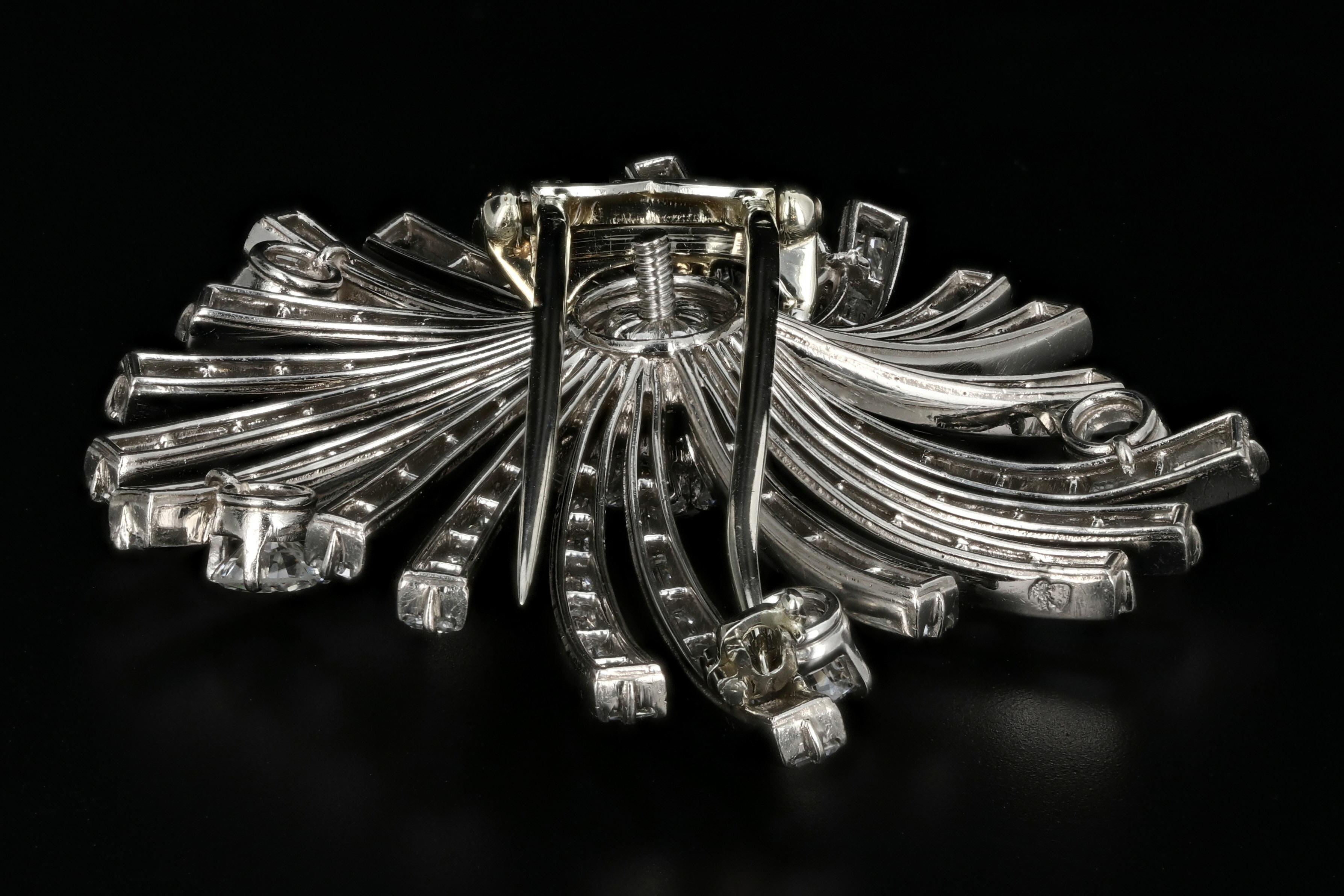 Retro Van Cleef & Arpels  Diamant-Blumenbrosche aus Platin Damen im Angebot