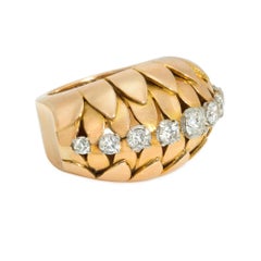Retro Van Cleef & Arpels rose gold and diamond bombé ring