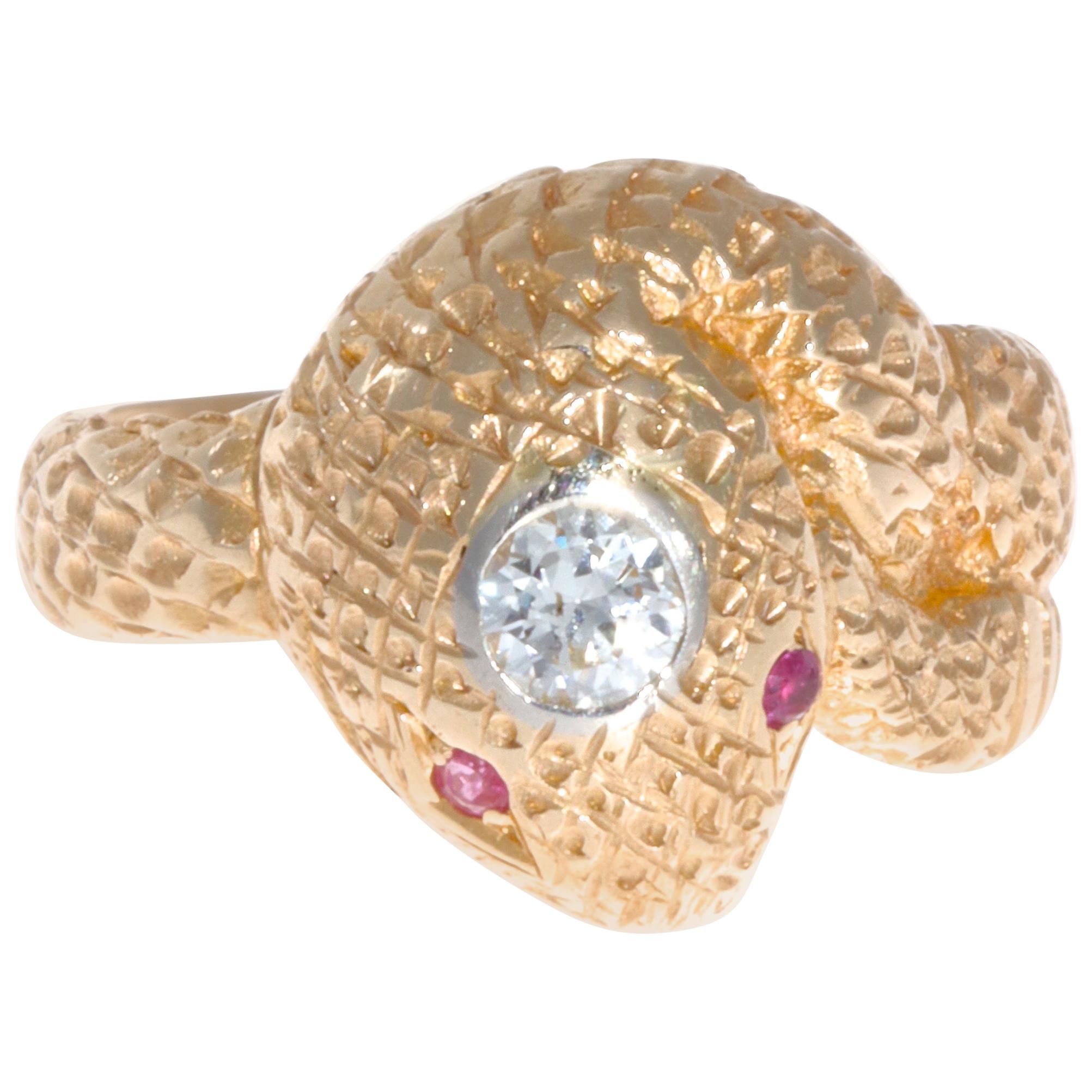 Retro Victorian Style 14 Karat Gold Snake Ring