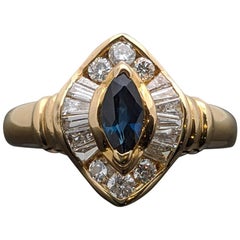 Retro Vintage 14 Karat Yellow Gold Sapphire and Diamond Ring