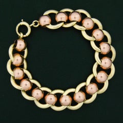 Retro Vintage 14k Rose Green Gold Wide Ball & Flat Cable Link Chain Bracelet