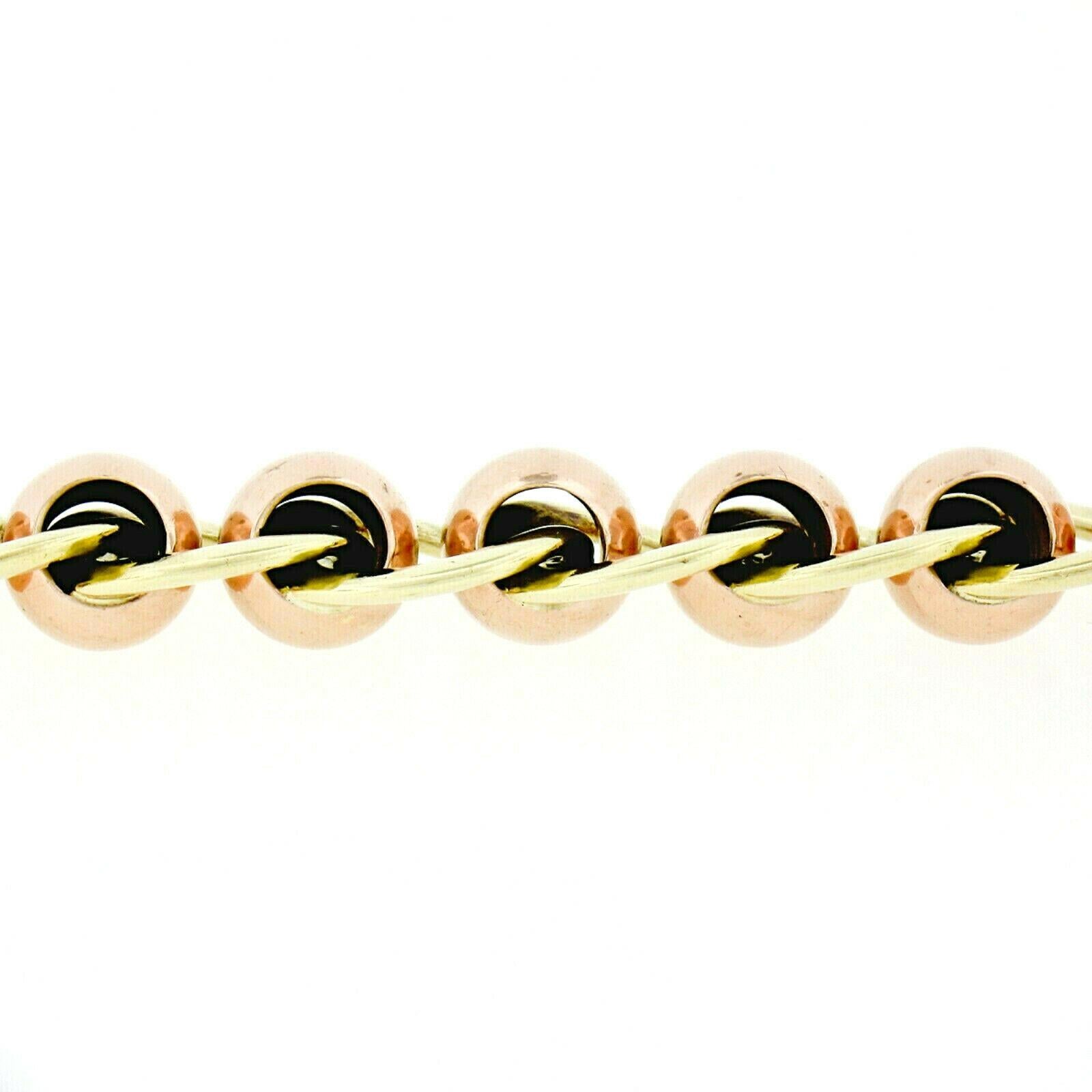 Retro Vintage 14k Rose Green Gold Wide Ball & Flat Cable Link Chain Bracelet 3